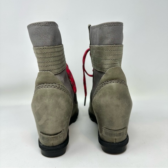 Sorel Lexie Leather Distressed Wedge Waterproof Boots Size 7.5 Grey Olive Green - Picture 8 of 15